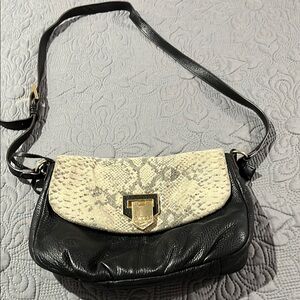 Aimee Kestenberg Black and Cream Snakeskin Shoulder Bag